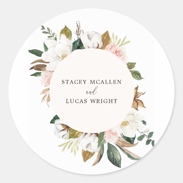 Magnolia Floral Classic Round Sticker (Front)