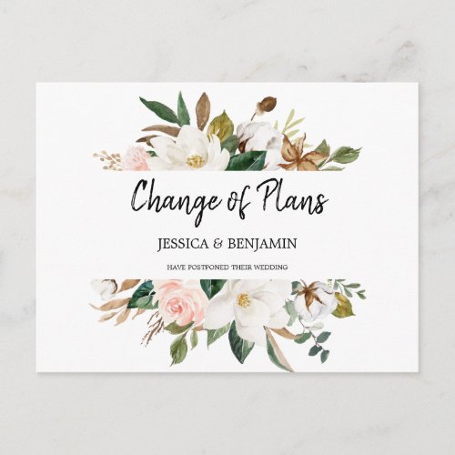 Magnolia Floral  Cotton Postponed Change of Plans Postcard