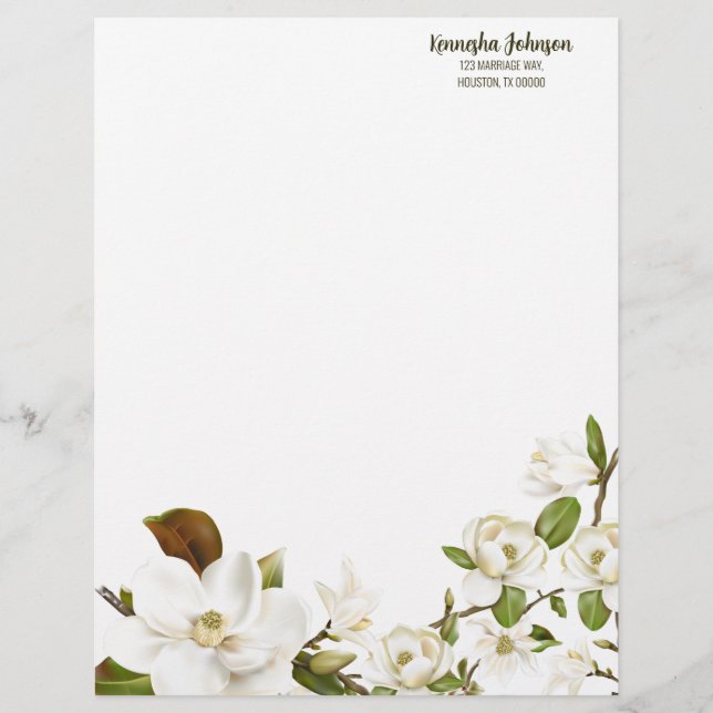 Magnolia Floral Couples Shower Letterhead (Front)