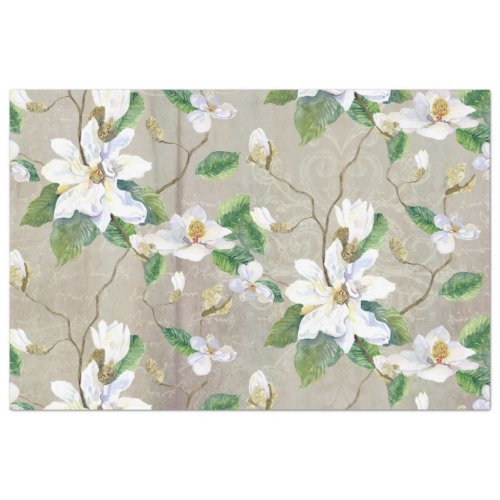 Magnolia Floral Farmhouse Gray Ephemera Decoupage Tissue Paper