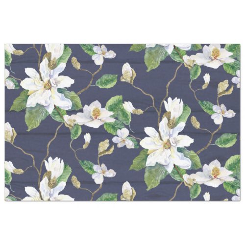 Magnolia Floral Farmhouse Navy Wooden Decoupage Tissue Paper