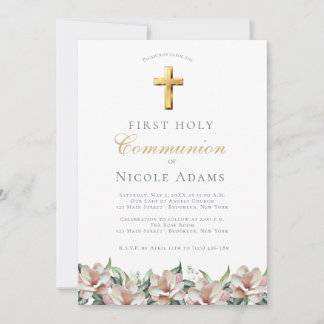 Magnolia Floral First Communion  Invitation
