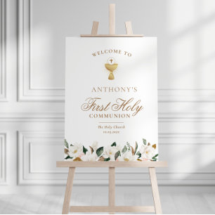 Magnolia floral first communion welcome sign