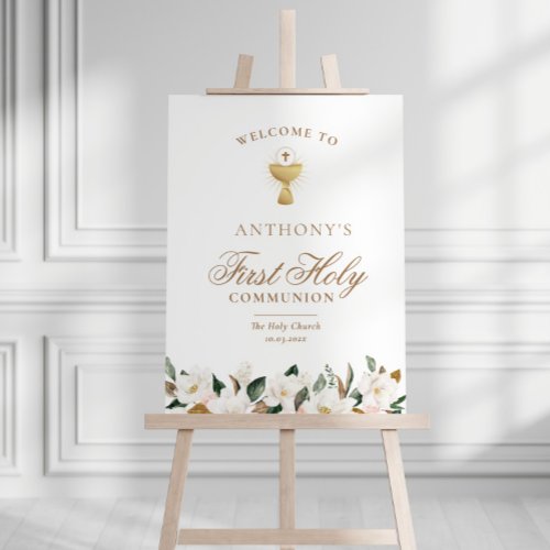  Magnolia floral first communion welcome sign