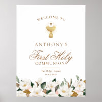 Magnolia floral first holy communion welcome sign