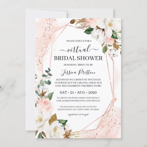 Magnolia Floral Geometric Virtual Bridal Shower Invitation