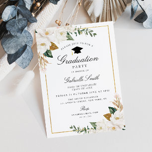 Magnolia floral graduation party invitation