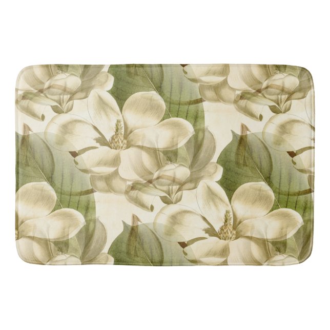 magnolia floral green bath mat (Front)