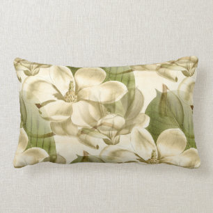 magnolia floral green lumbar pillow
