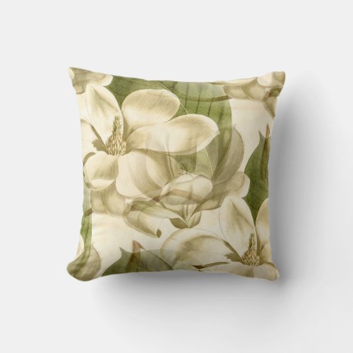 magnolia floral green throw pillow