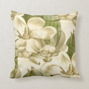magnolia floral green throw pillow