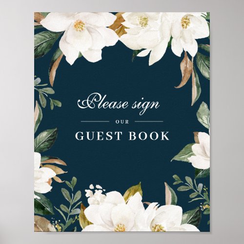 Magnolia floral guestbook wedding sign