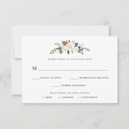 magnolia floral meal choice RSVP card