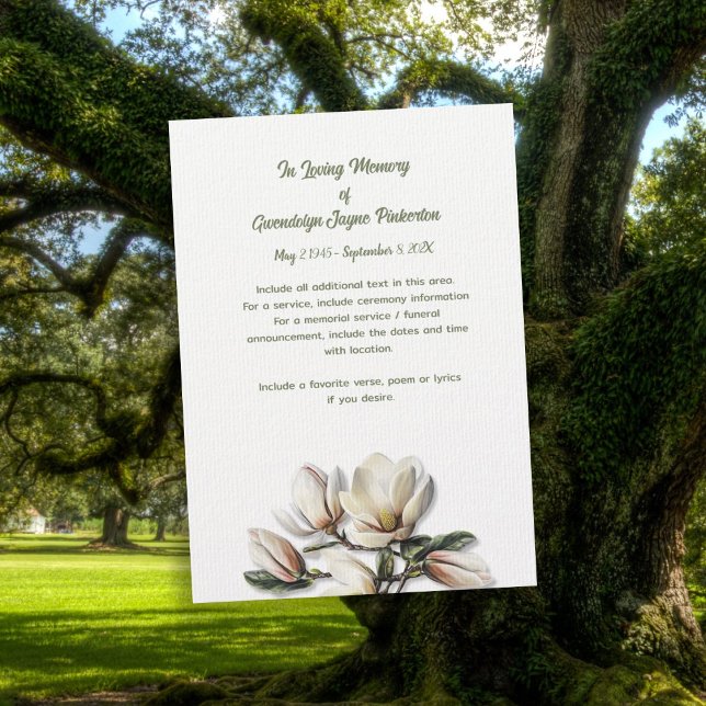 Magnolia Floral Memorial Funeral Service Card (Creator Uploaded)