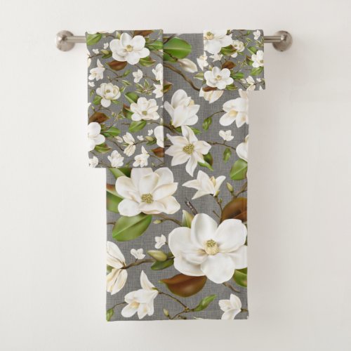 Magnolia Floral Monogram Bath Towel Set