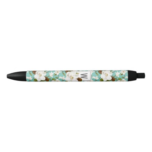 Magnolia Floral Monogram Black Ink Pen