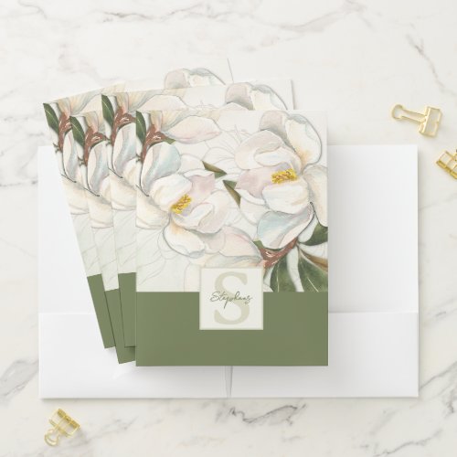 Magnolia Floral Monogram Pocket Folders