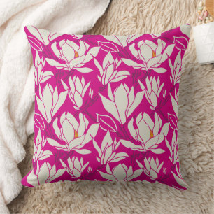 Magnolia floral pattern in fushia throw pillow