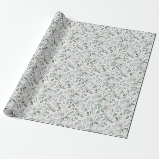 Magnolia Floral Pattern in Soft Grey Wrapping Paper