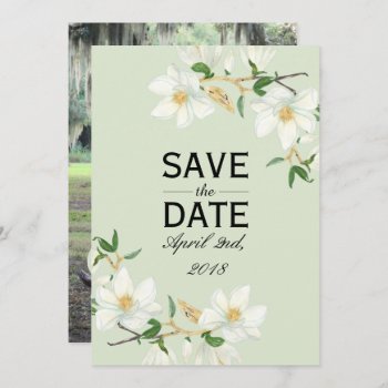 Magnolia Floral Personalized Photo Save The Date Invitation by theMRSingLink at Zazzle