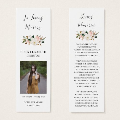 Magnolia Floral Photo Funeral Poem Bookmark Cards