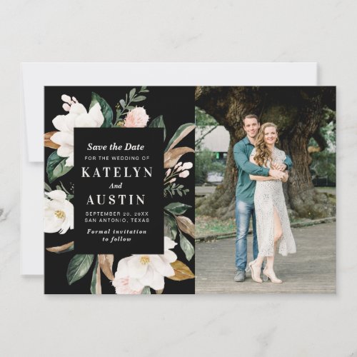 magnolia floral photo save the date card