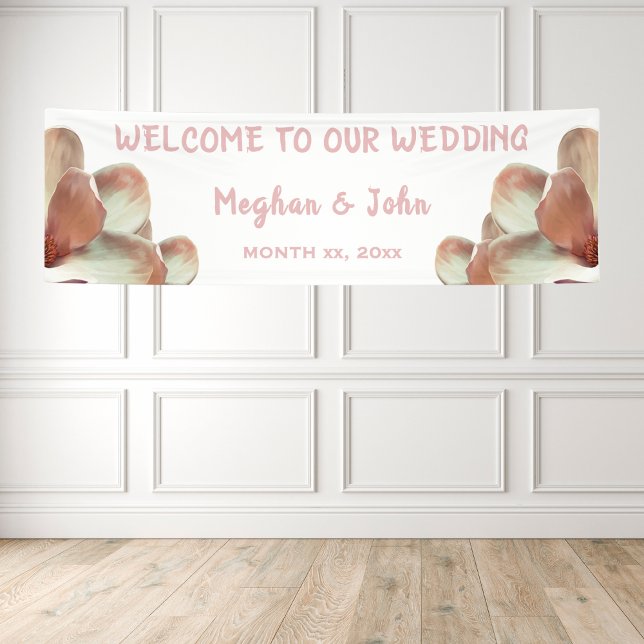 Magnolia Floral Pink Blush Wedding Banner (Magnolia Floral Pink Blush Wedding Banner)