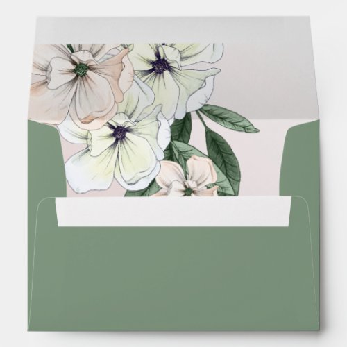 Magnolia Floral Pink Green  Envelope