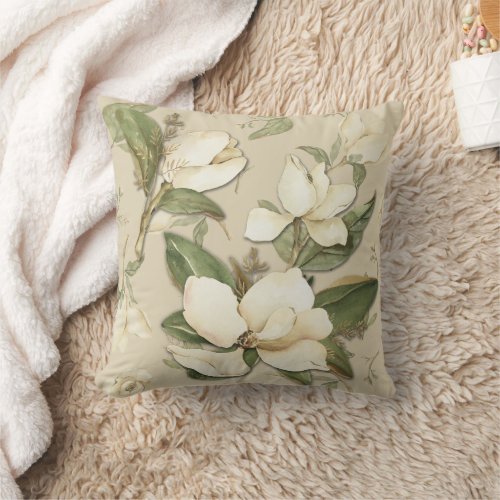 Magnolia Floral Print Throw Pillow