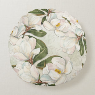 Magnolia Floral Round Throw Pillow