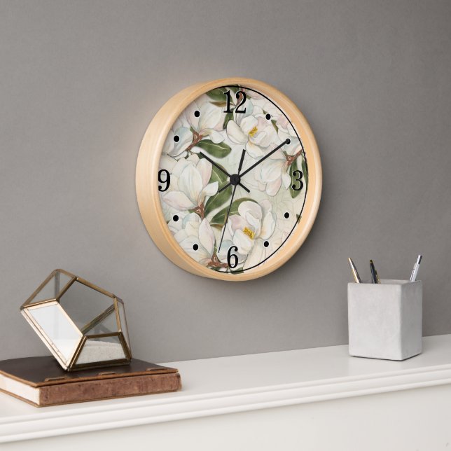 Magnolia Floral Round Wall Clock (Office)