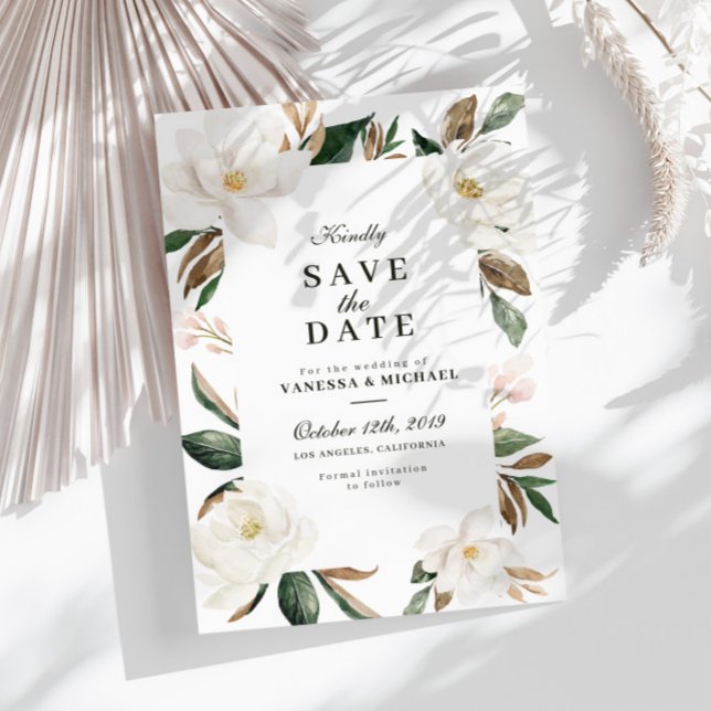 Magnolia floral save the date card (Creator Uploaded)