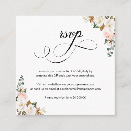 Magnolia Floral Script QR Code Wedding RSVP Card