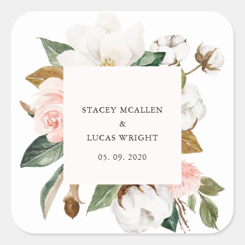 Magnolia Floral Square Sticker