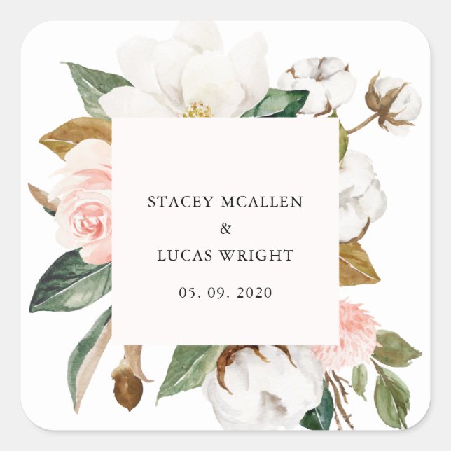 Magnolia Floral Square Sticker (Front)