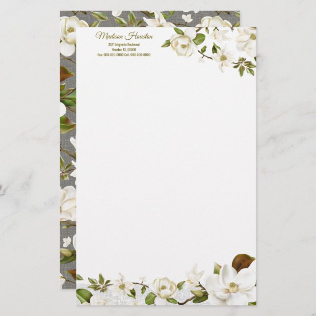 Magnolia Floral Stationery (Front/Back)