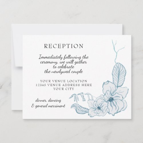 Magnolia Floral Watercolor Blue n White Reception  RSVP Card