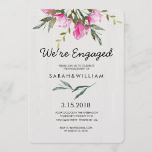 Magnolia Floral Watercolor Engagement Party Invitation