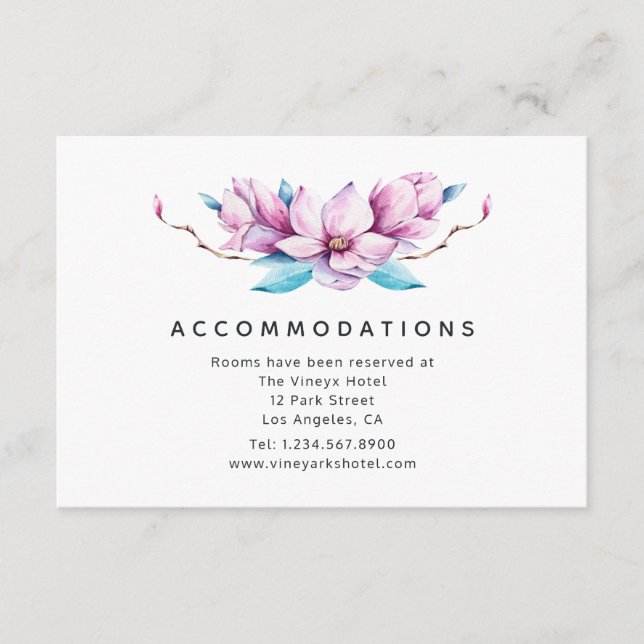 Magnolia Floral Wedding Accommodations Enclosure Card (Front)