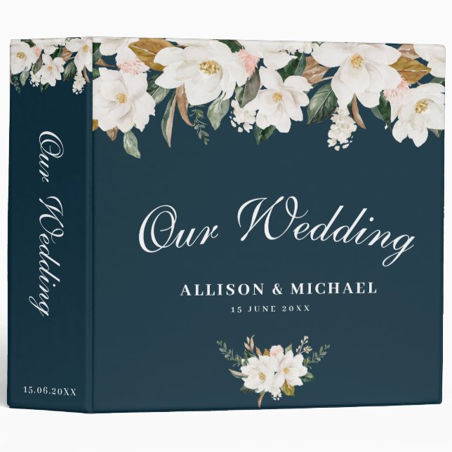 Magnolia floral wedding album 3 ring binder (Front/Spine)