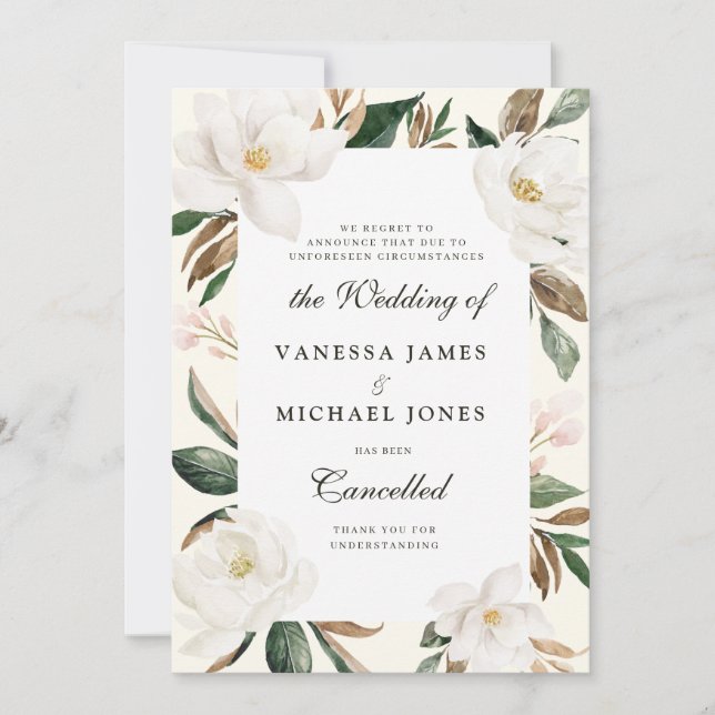 Magnolia floral wedding cancellation announcement (Front)
