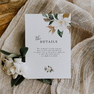 Magnolia floral wedding details card