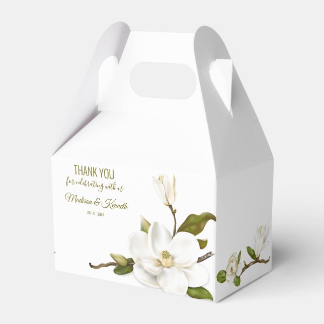 Magnolia Floral Wedding Favor Boxes (Front Side)