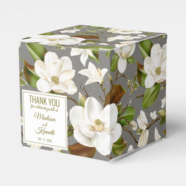 Magnolia Floral Wedding Favor Boxes (Front Side)
