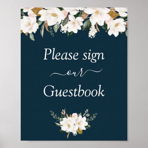 magnolia floral wedding guestbook sign