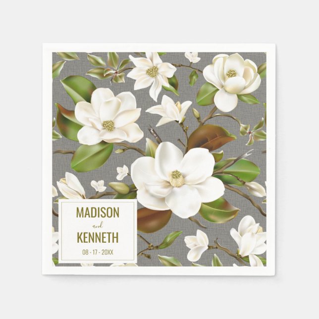 Magnolia Floral Wedding Napkins (Front)