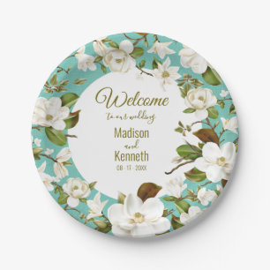 Magnolia Floral Wedding Paper Plates