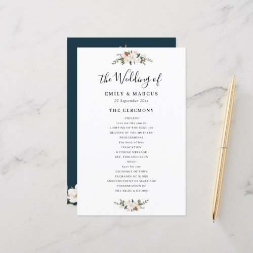 magnolia floral wedding program