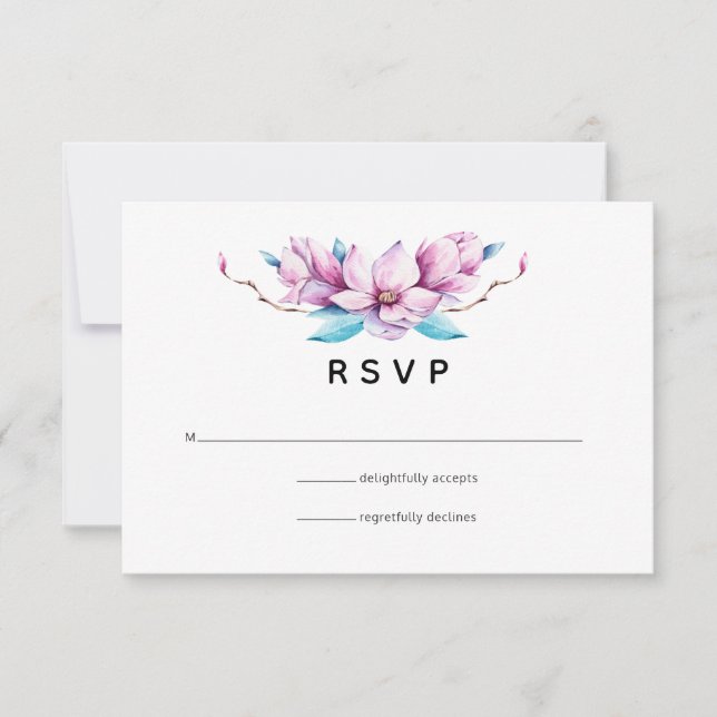 Magnolia Floral Wedding RSVP Card (Front)