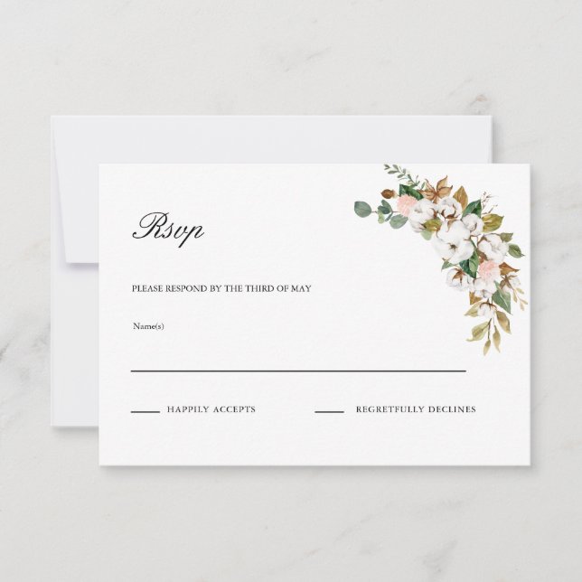 Magnolia Floral Wedding RSVP card (Front)